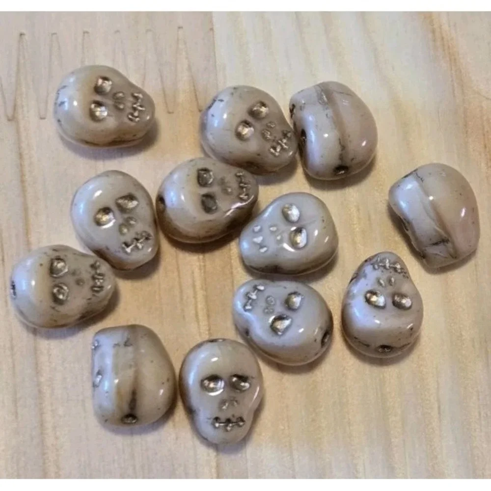 Assorted Skull Gothic Day of the Dead Stone Beads Lot of 258 Various Sizes
